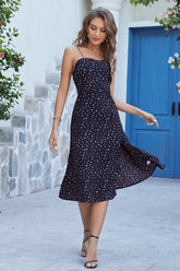 Y2K Fashions Strap Dot Print Slit Midi Dresses